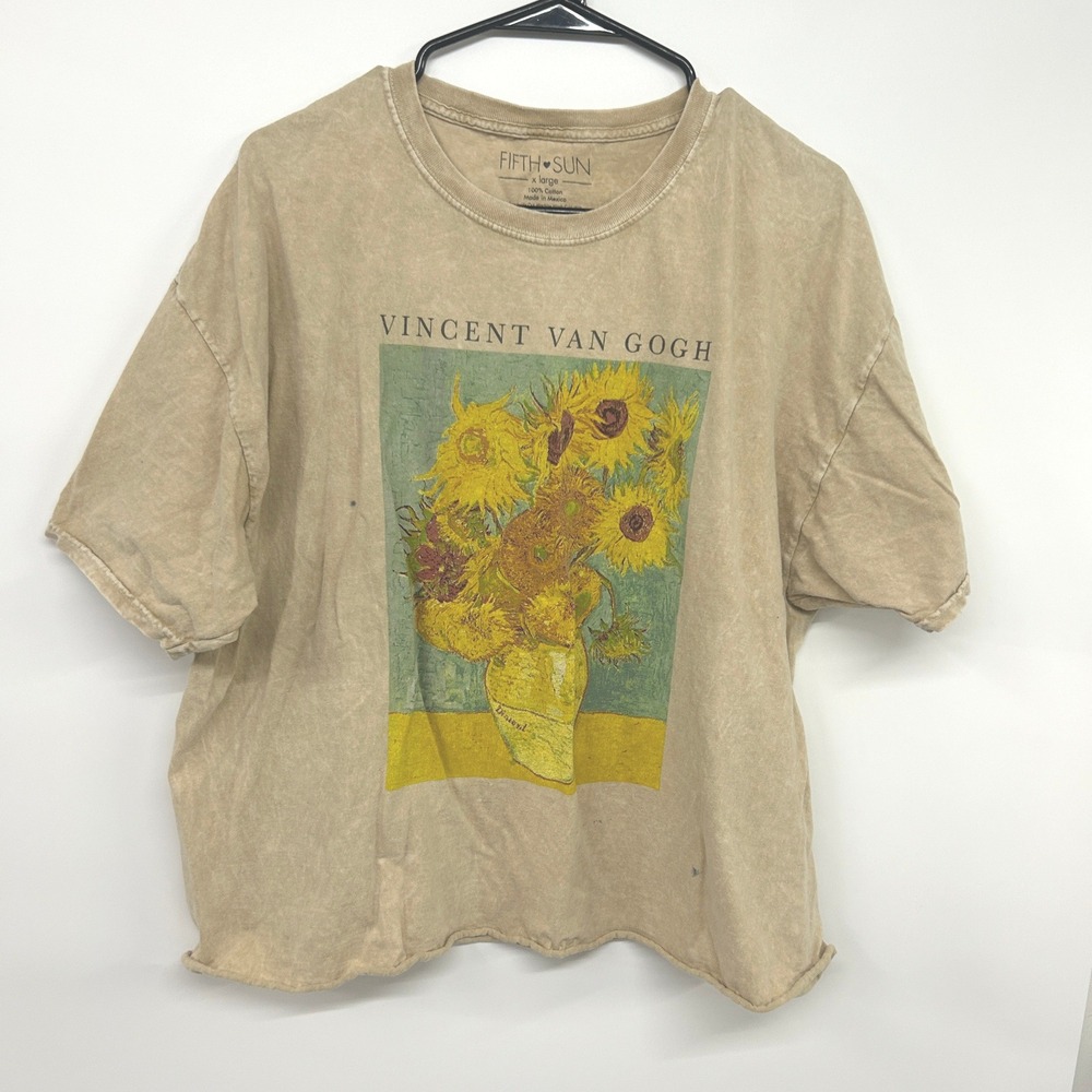 Van Gogh Sunflowers Graphic Tee XL Beige Oversized Art Shirt Indie Boho